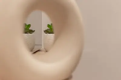 two plants in vases in front of a mirror at iFlat Modern & Comfortable apt in Trastevere in Rome