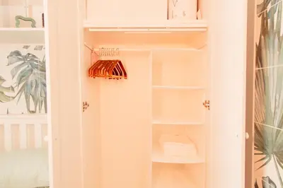 a white closet with white shelves and a plant at Stefy's House in Rome