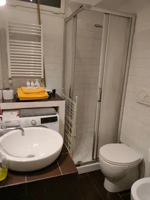 a bathroom with a toilet and a sink and a shower at Euclide apartment in Rome