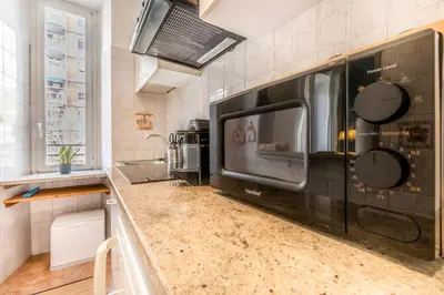 a kitchen with a counter with a microwave oven at La Casetta Trastevere in Rome