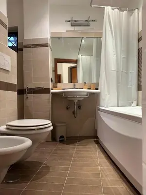 a bathroom with a toilet and a sink and a tub at L'Attichetto di via Padova in Rome