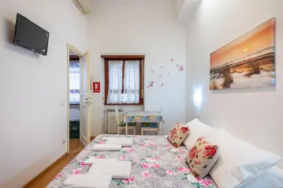 a small bedroom with a bed and a tv at La CASA di EMY in Rome
