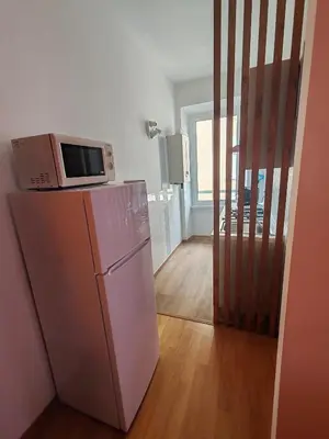 a microwave on top of a refrigerator in a room at The Holy Apartments in Rome