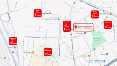 a map showing the location of the embassy of singapore at Grazioso appartamento Tiburtina - 3 bedrooms in Rome