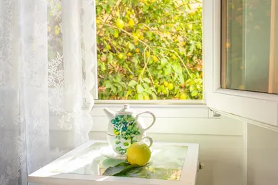 a glass table with a vase and lemons on a window at kathy Home Rome Suite in Rome