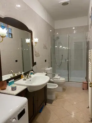 a bathroom with a sink and a toilet and a shower at Idi's House in Rome
