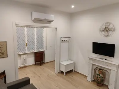 a living room with a television and a fireplace at A&B Vatican Domus in Rome