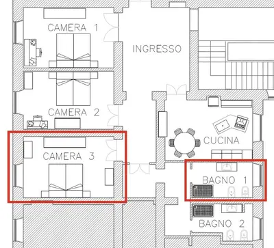 a plan of a house with different floors at Camera matrimoniale Roma Centro Vaticano in Rome