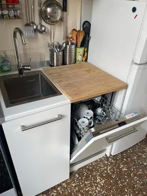 a kitchen with a sink and an open dishwasher at Terrace & 1930s Charm - Vatican Walk in Rome