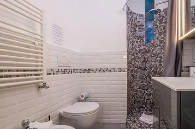 a white bathroom with a toilet and a shower at ht m&n bilo colosseo in Rome