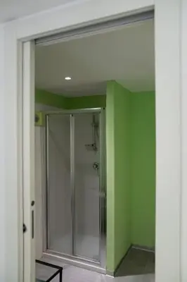a shower in a room with a green wall at NEW Mini Loft per 5 a Roma centro in Rome