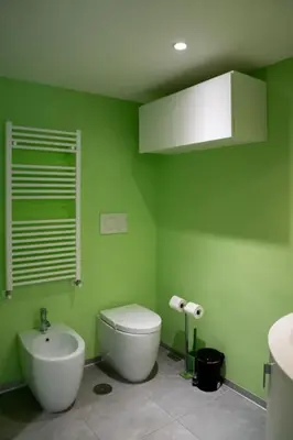 a green bathroom with a toilet and a sink at NEW Mini Loft per 5 a Roma centro in Rome