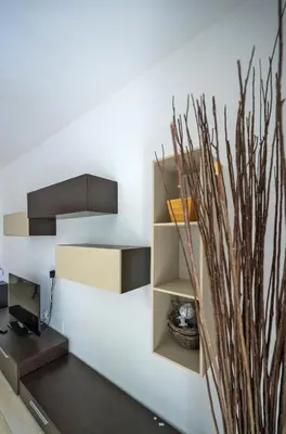 a wall with shelves and a tree in a room at home sweet home san pietro in Rome