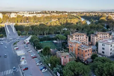 an aerial view of a city with a parking lot at Della Vittoria Penthouse in Rome