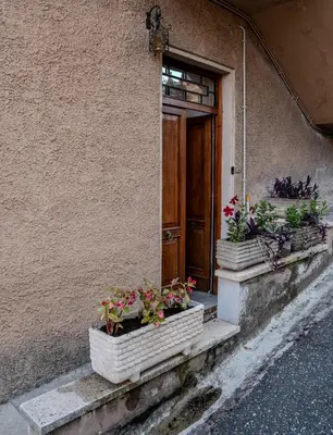 two potted plants on the steps of a house at Le Caraffe ROMA - Parioli in Rome