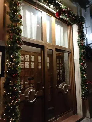 a door with christmas lights and a christmas tree at Moon and Sun LT Apartament in Rome