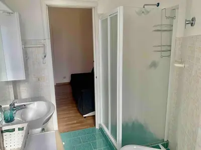 a bathroom with a shower and a sink and a toilet at Lovely apartment near Rome Vatican in Rome