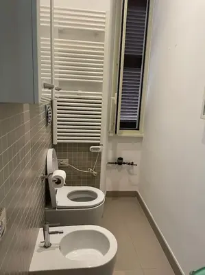 a small bathroom with a toilet and a window at Mary St Peter Vatican Loft in Rome