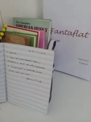 a piece of paper sitting next to some books at FantAflat in Rome