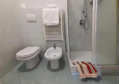 a white bathroom with a toilet and a shower at Conca d'Oro 212 in Rome