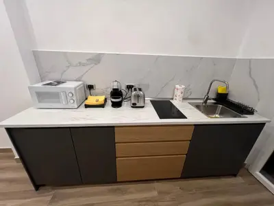 a kitchen counter with a microwave and a sink at Suite 98 in Rome