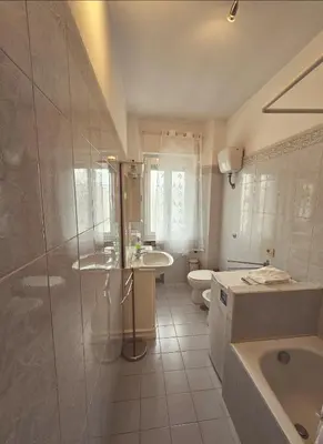 a bathroom with a shower and a sink and a toilet at Erika's Apartment in Rome