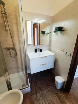 a bathroom with a white sink and a shower at Dolceborgo al Vaticano in Rome