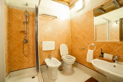a bathroom with a toilet and a shower and a sink at Borgo Pio 64 - Vatican City in Rome