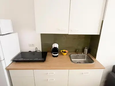 a kitchen counter with a sink and a microwave at The Twenty - Vatican Apartment in Rome