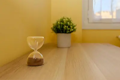 an empty hourglass sitting on a table with a potted plant at Your Whole Suite in Rome