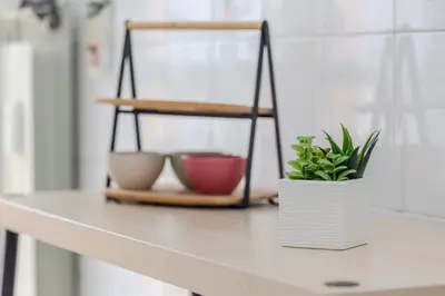 a white table with two plants on top of it at Your Whole Suite in Rome