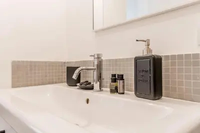 a bathroom sink with a soap dispenser on it at CasaTrastevere Alessio&Simone in Rome