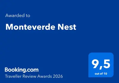 a blue rectangle with the words morpzer review awaits at Monteverde Nest in Rome