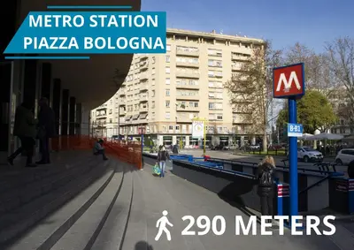 a sign for a metro station in a city at Il Magnifico Superior Rooms 400m from Tiburtina Railway Station and 290m from Metro in Rome