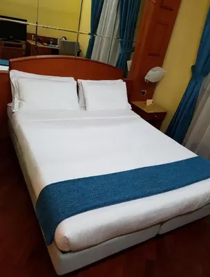 a bedroom with a large white bed with a blue blanket at 69 Manin Termini in Rome