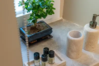 a potted plant sitting on a floor next to a vase at Skylife Minimalist Boutique Apartment in Rome
