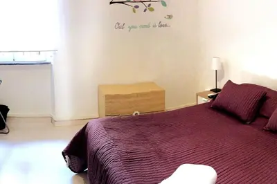 a bedroom with a bed with a purple bedspread at Affitti brevi Colosseo 2 in Rome