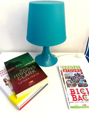 two books sitting on a table next to a lamp at Camere artistiche in appartamento in Rome