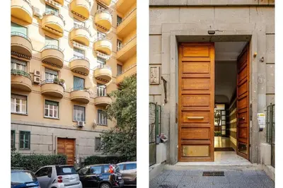 two pictures of a building with a wooden door at Roma centro Vicino al Vaticano - Free WiFi in Rome