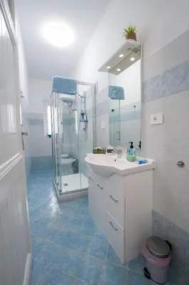 a bathroom with a shower and a sink and a mirror at Camelia's Garden in Rome