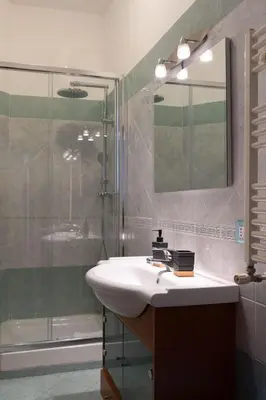a bathroom with a sink and a shower at Rossovino a Roma in Rome