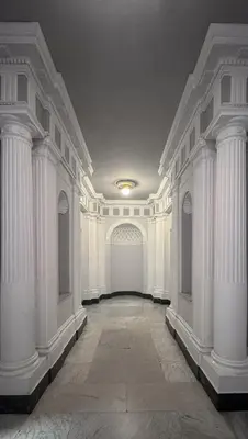 a large white room with columns and a ceiling at Migliori Collection Suites Via Veneto in Rome