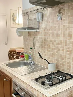 a kitchen counter with a sink and a stove at oreglia house in Rome
