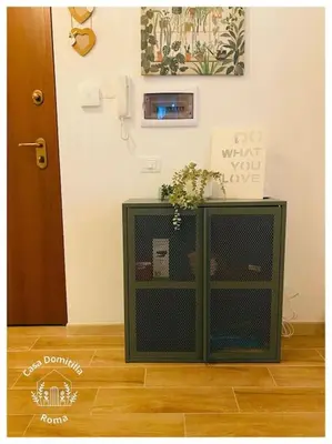 a green cabinet with a plant on it in a room at Casa Domitilla in Rome