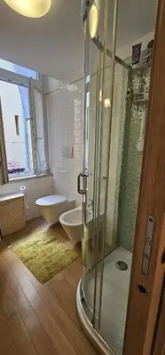 a bathroom with a shower and a toilet and a sink at Casa Capponi - A San Pietro in Rome