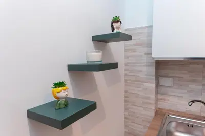 a kitchen with two shelves on the wall with plants on them at Il Melograno - Casa Palmeri in Rome