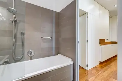 a bathroom with a shower and a sink at BDC - Purple Apt at San Giovanni in Rome