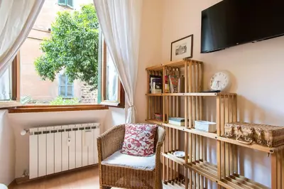 a living room with a chair and a window at Vatican Museums Cozy Apartment in Rome