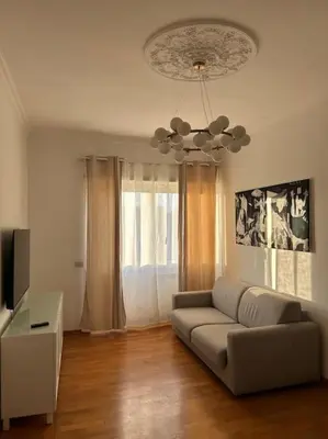 a living room with a couch and a television at A casa di Leo in Rome