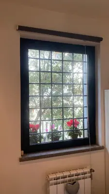 a window with red flowers in a room at Gemelli Flower's House in Rome